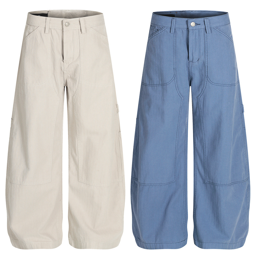 Street Style Men's Solid Color Patchwork Knife Cut Jeans, Casual Loose Fit Fashion Pants - Image 3