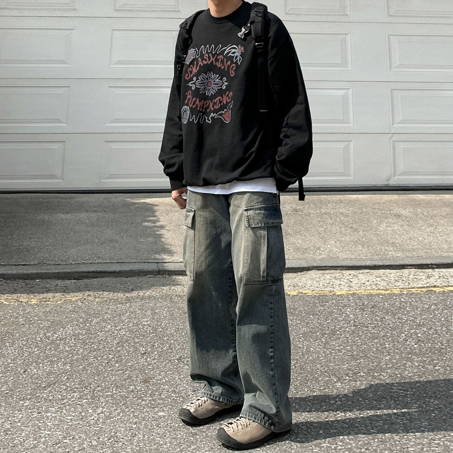 Vintage Washed Cargo Jeans Men Autumn Loose Wide Leg Long Pants Commuter Straight Leg Pants - Image 4