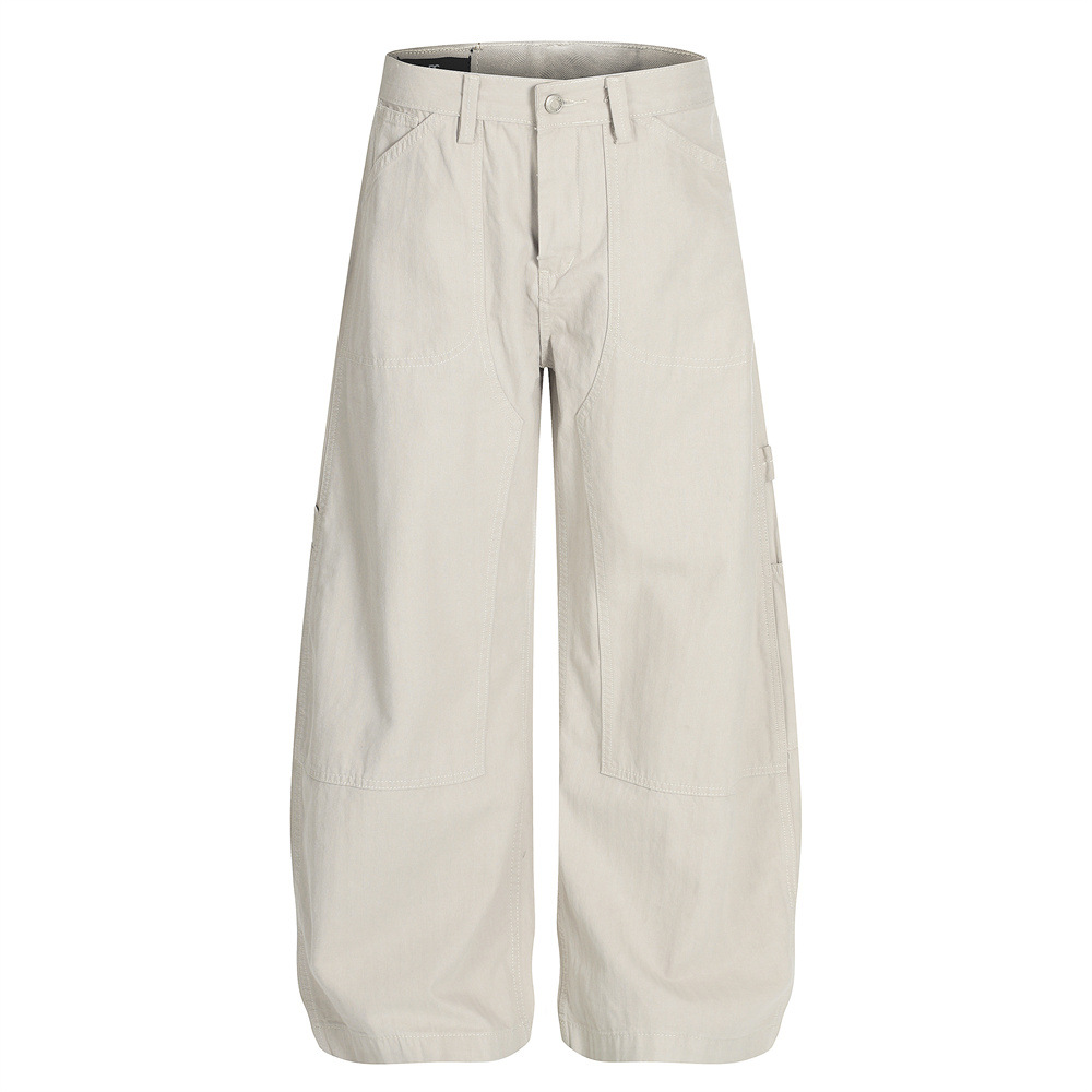 Street Style Men's Solid Color Patchwork Knife Cut Jeans, Casual Loose Fit Fashion Pants