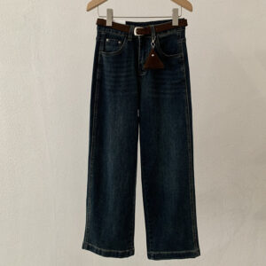 High Waist Wide Leg Jeans Loose Slim Straight Long Pants with Belt