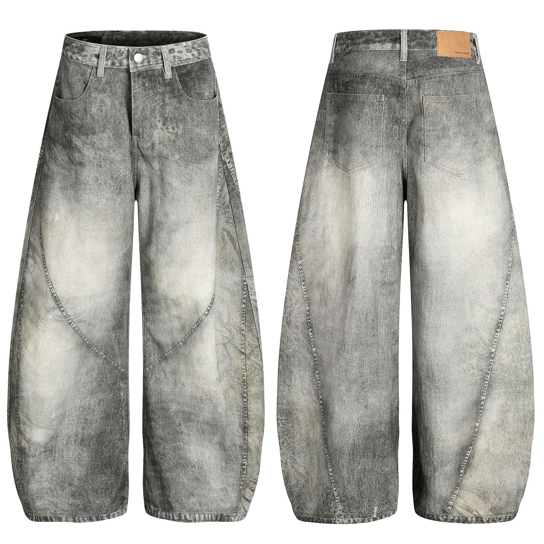 Washed Blue Vintage Distressed High-End Design Men's Loose Knife-Shape Jeans - Image 4
