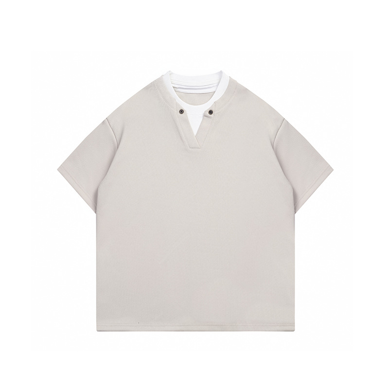 Collar contrasting fake two short sleeved men's and women's casual T-shirts