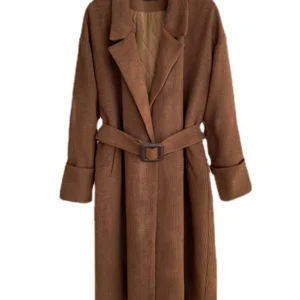 Elegant Notched Collar Adjustable Waist Long Woolen Coat For Women New Temperament Female Coats Tops  Autumn Winter