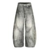 Washed Blue Vintage Distressed High-End Design Men's Loose Knife-Shape Jeans
