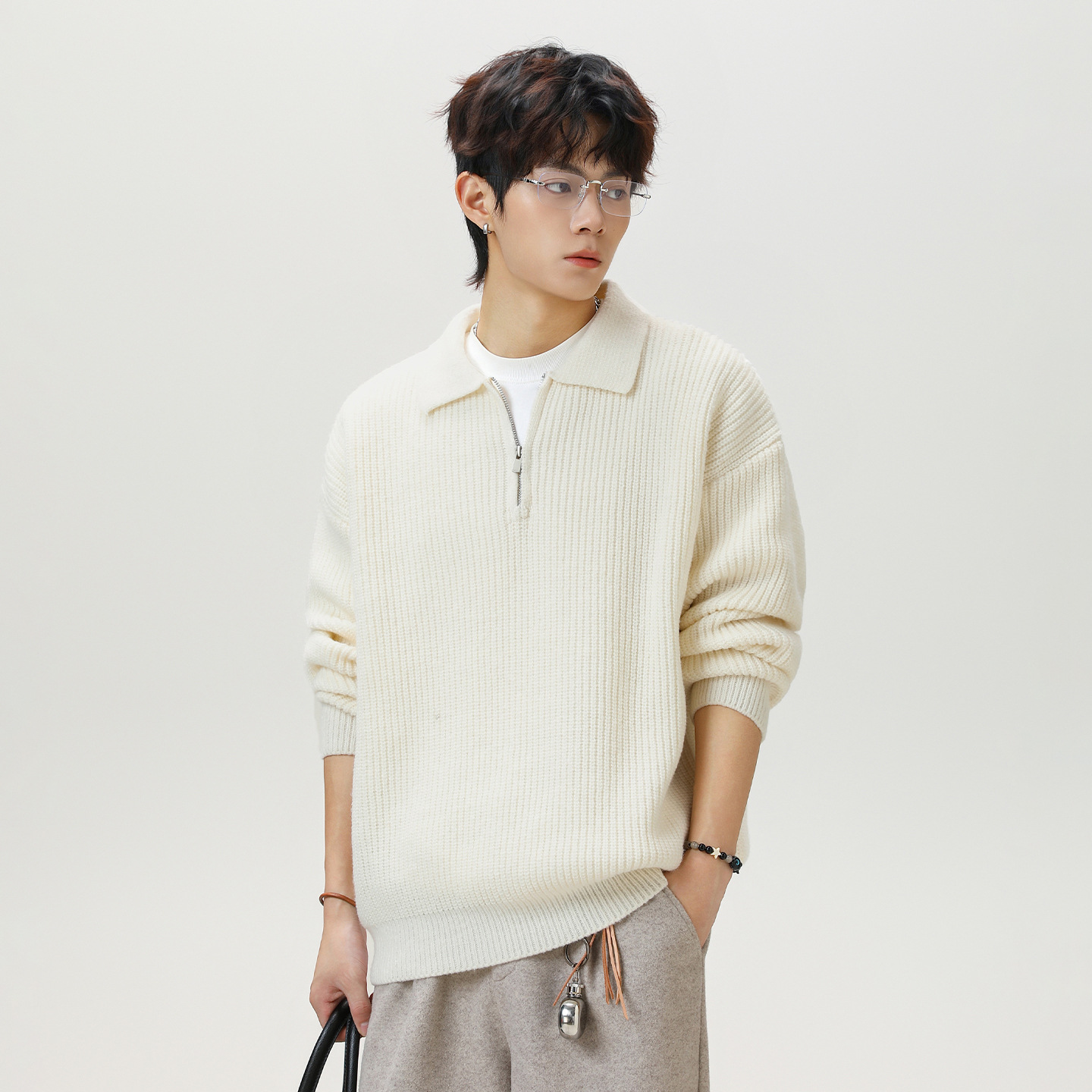 Half zip lapel sweater for men - Image 4