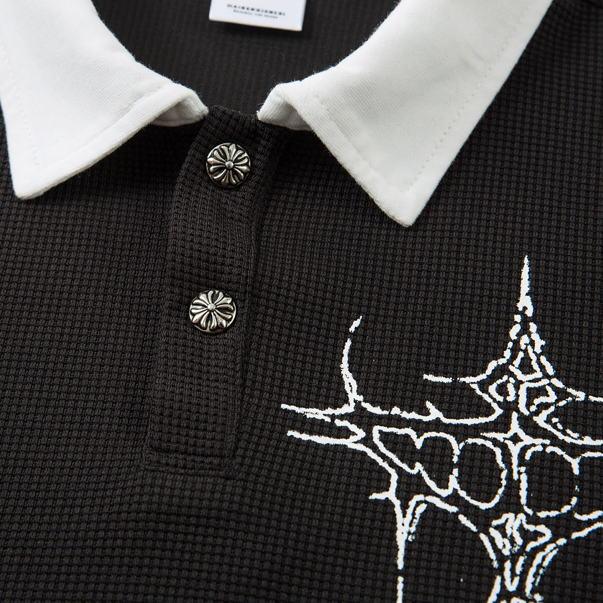 Fake two waffle collar T-shirts with long sleeves for men - Image 4