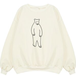 Women Sweatshirt  Winter Polar Bear Printed Fleece Oversized Pullover Tops for Girls Woman Casual Style Loose Design Hoodie