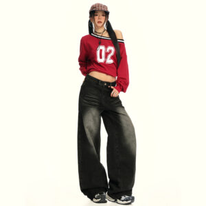 High Street  Washed Loose High-Waisted Wide-Leg Jeans for Women