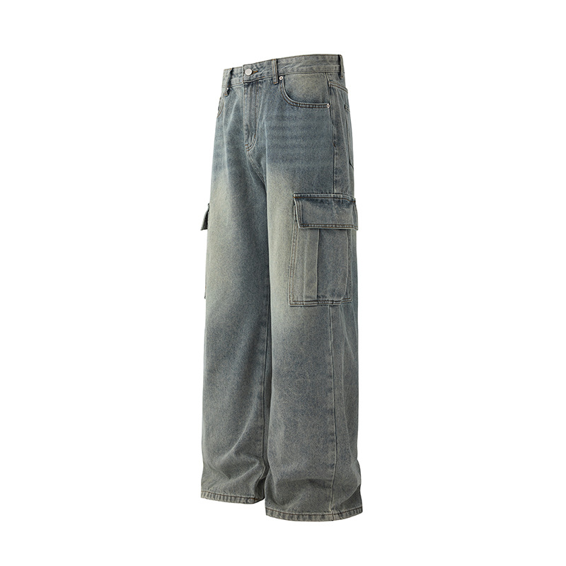 Vintage Washed Cargo Jeans Men Autumn Loose Wide Leg Long Pants Commuter Straight Leg Pants - Image 5