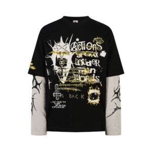 Fake two punk T-shirts with long sleeves