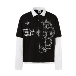 Fake two waffle collar T-shirts with long sleeves for men